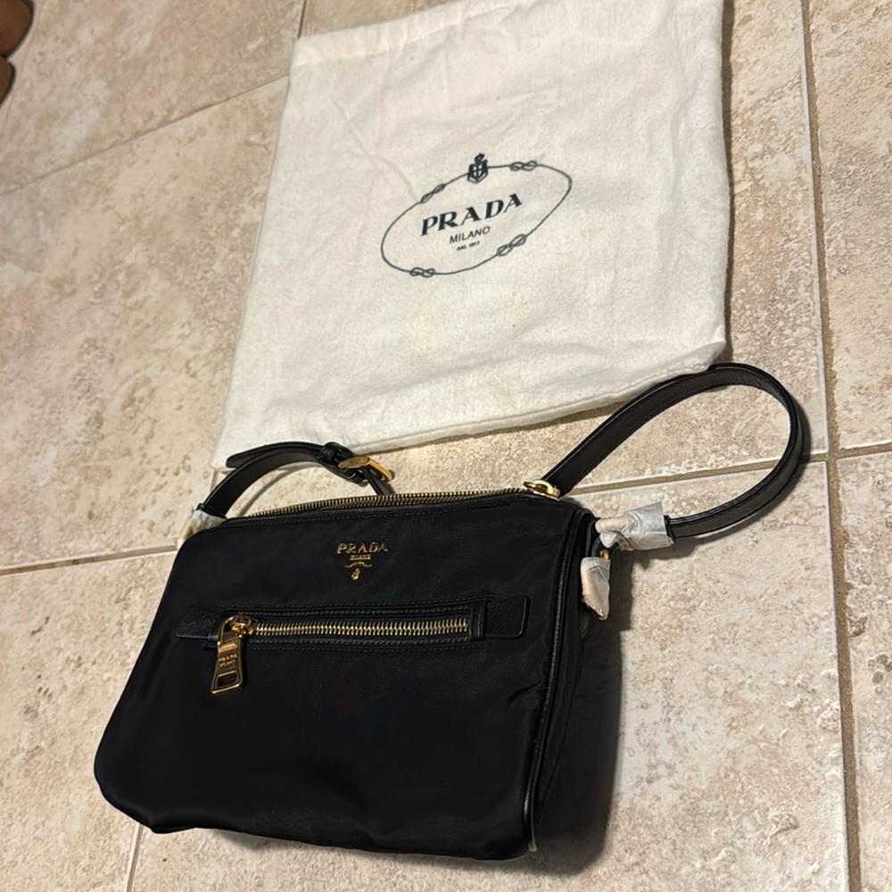 Prada Tessuto Nylon Saffiano Shoulder Bag Black NEW unused !